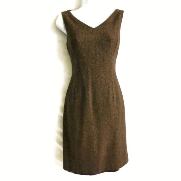 Wool Ann Taylor Dress Career Work Wear Brown Lined Sleeveless Back YKK Zip 6 - Picture 2 of 9